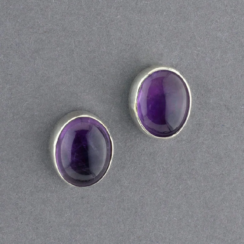 Oval Silver and Amethyst Stud Earrings