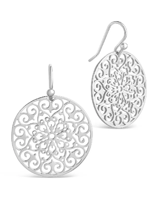 Sterling Silver Round Filigree Dangle Earrings