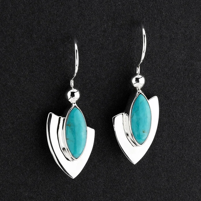 Sterling Silver and Turquoise Marquise Drop Earrings