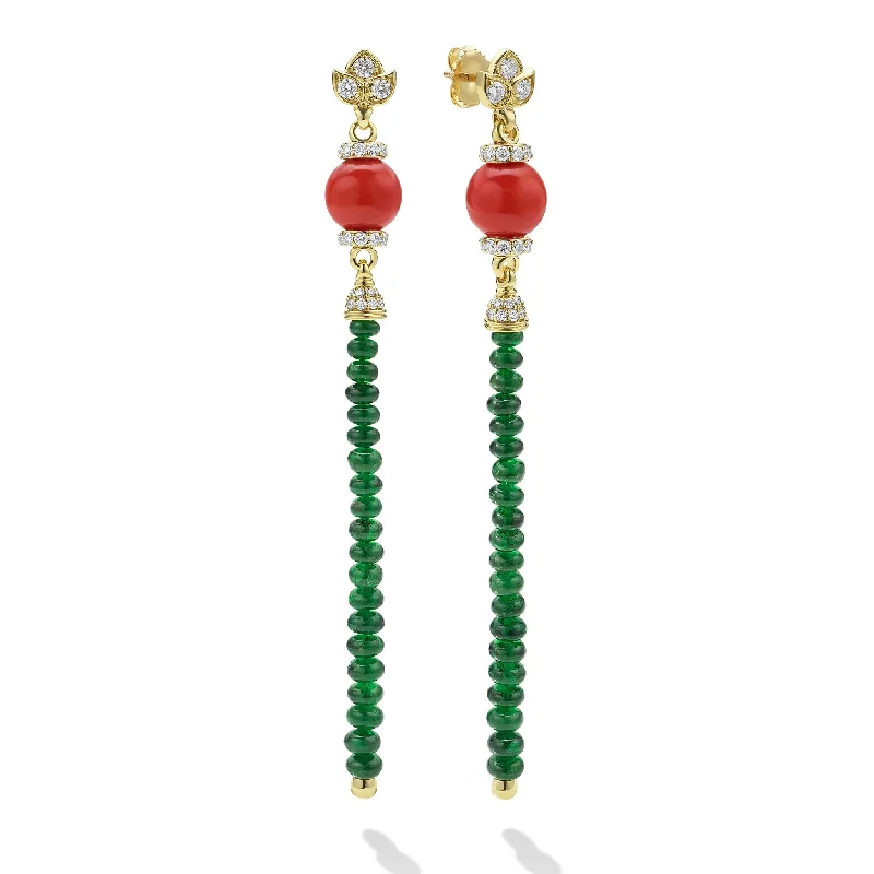 Studio Diamond Lotus and Green Garnet Drop Earrings