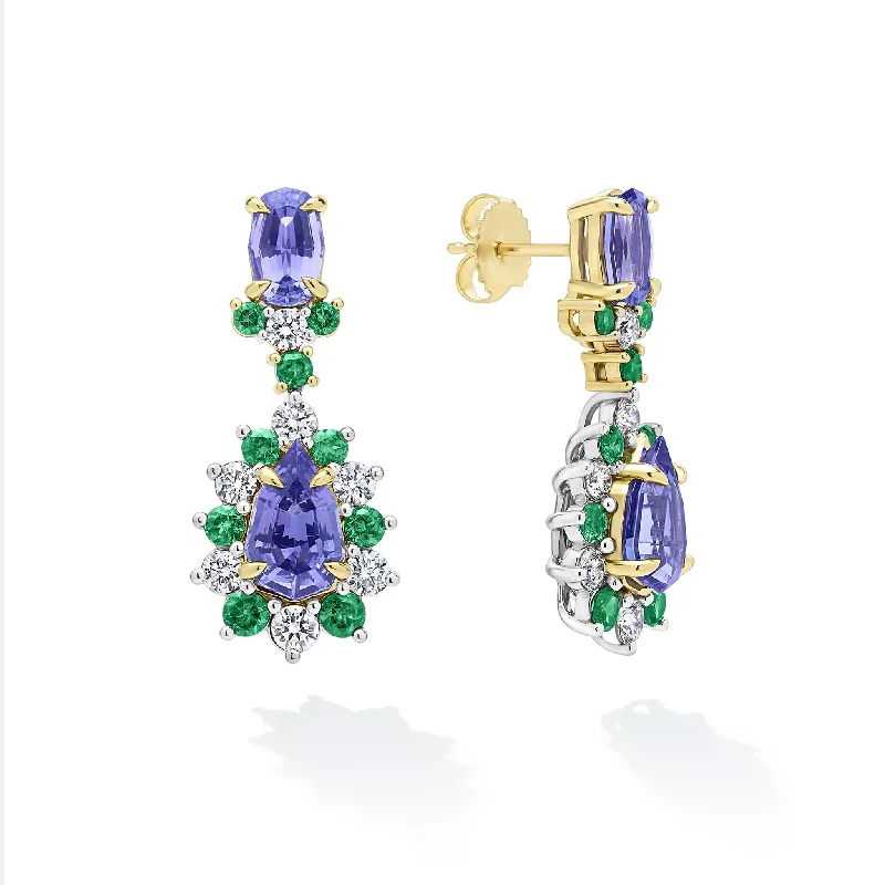 Studio 18K Gold Tanzanite and Tsavorite Garnet Drop Earrings