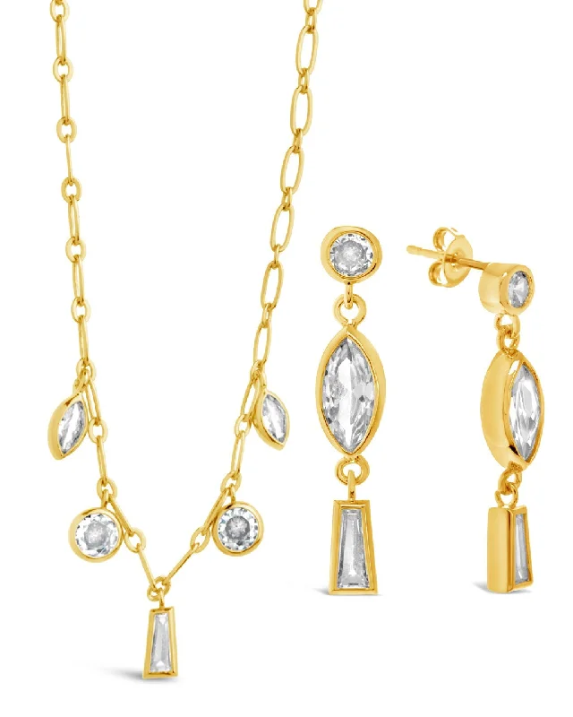 Suvi CZ Drop Earrings and Charm Necklace Set