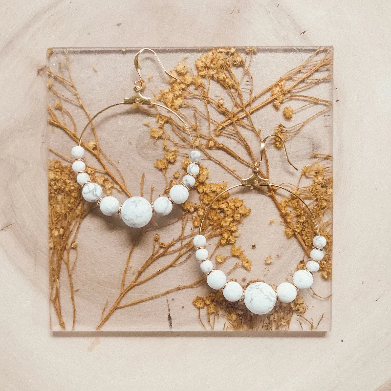 Symmetrical Gemstone Hoop Earrings in White Howlite