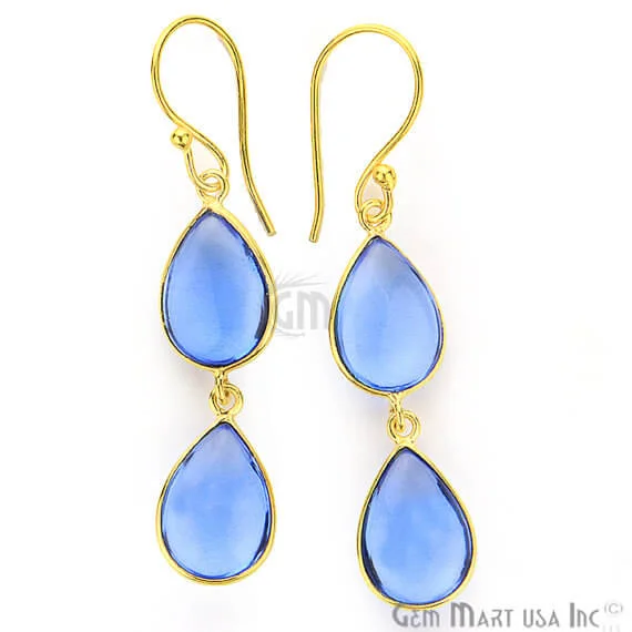 Tanzanite 10x52mm Gold Plated Gemstone Dangle Earrings