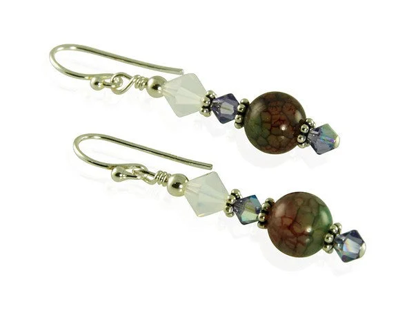 Tanzanite Fire Agate Gemstone Earrings