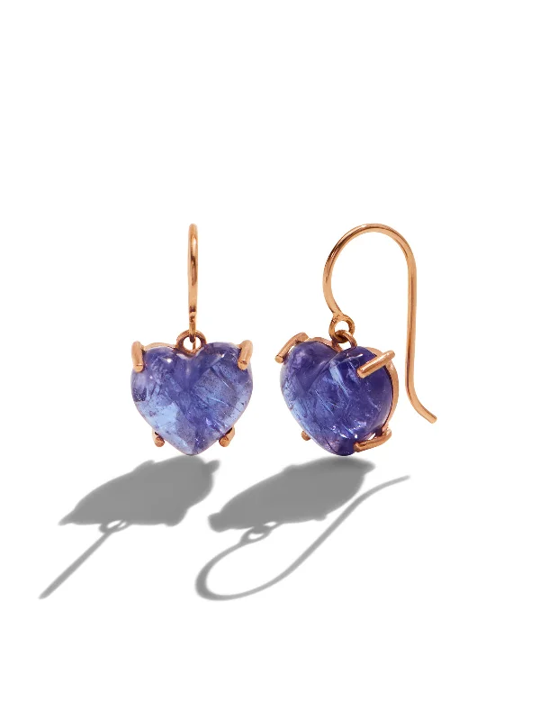 Tanzanite Heart Rose Gold Drop Earrings