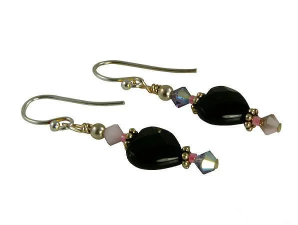 Tanzanite Onyx Heart Beaded Earrings