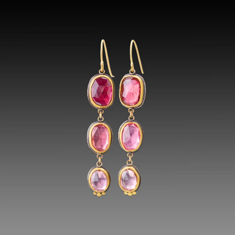 Pink Tourmaline Ombre Drop Earrings