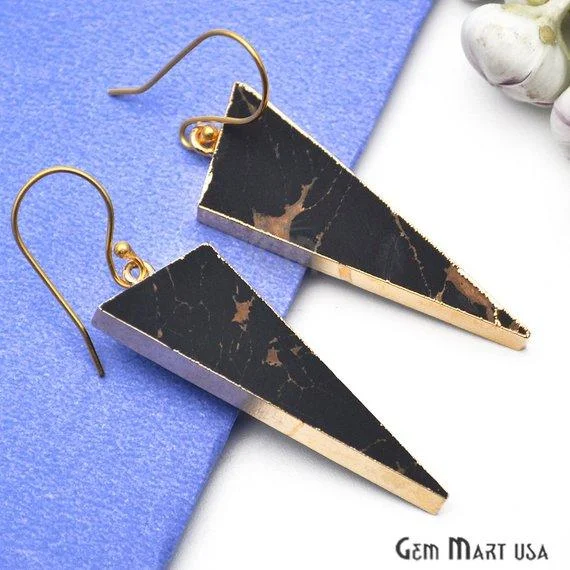 Triangle Shape 42x16mm Gold Plated Sediment Jasper Hook Earrings 1Pair (Pick your Gemstone)