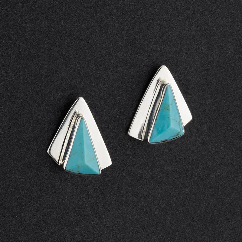 Sterling Silver and Turquoise Triangle Stud Earrings