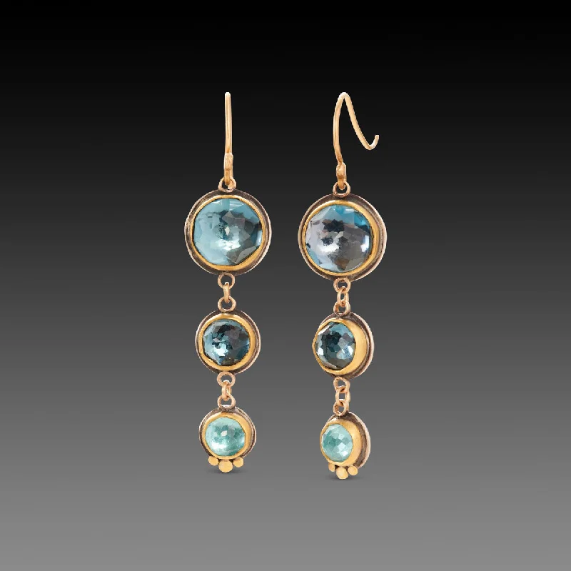 Triple Blue Topaz Drop Earrings