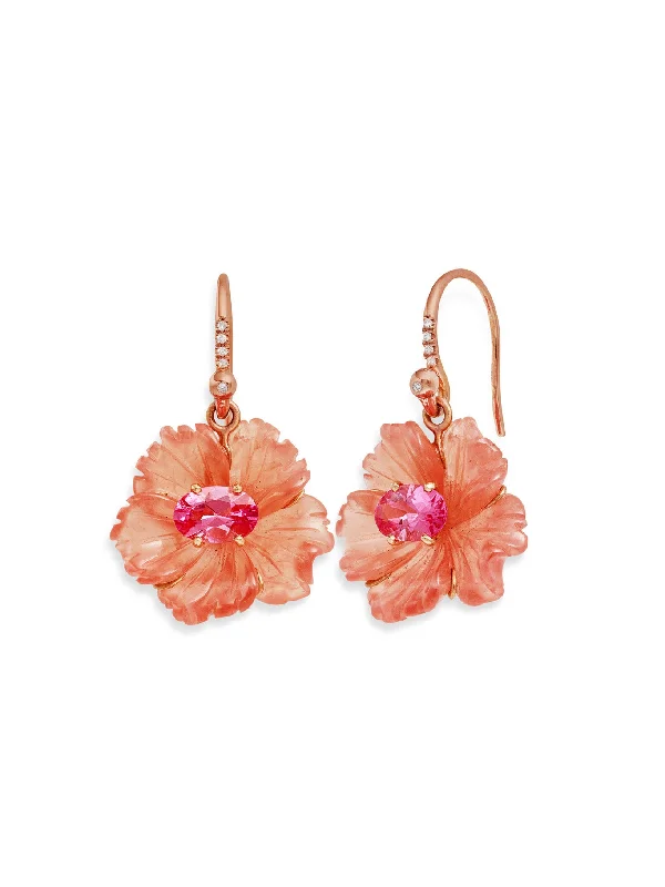 Tropical Flower Rhodochrosite & Pink Tourmaline Rose Gold Earrings