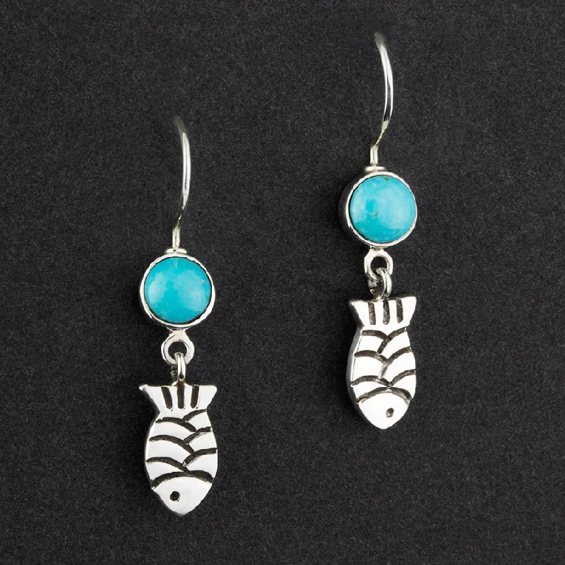 Sterling Silver and Turquoise Fish Dangle Earrings