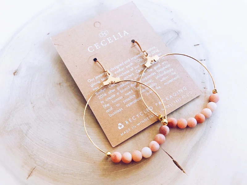 Peach Agate Gemstone Hoops