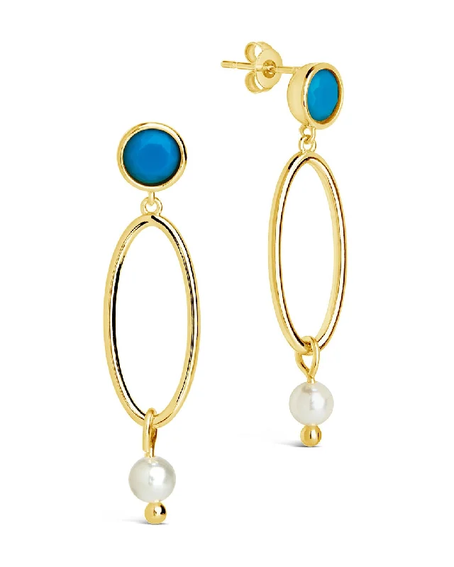 Ula Turquoise & Pearl Drop Stud Earrings