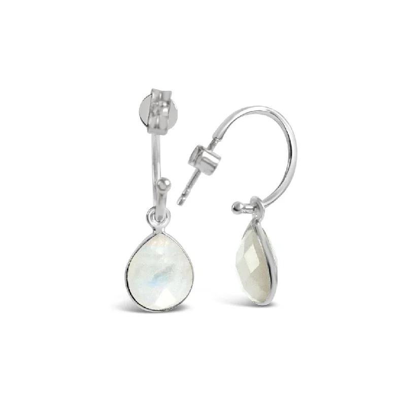 White Quartz Drop Hoop Earrings | Silver - April