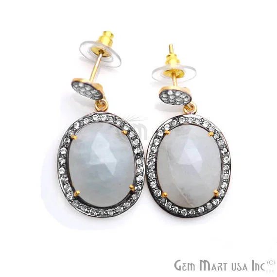 White Sapphire With Cubic Zirconia Pave Diamond 19x36mm,Gold Vermeil Dangle Drop Stud Earring