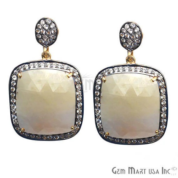 White Sapphire With Cubic Zirconia Pave Diamond 38x23mm,Gold Vermeil Dangle Drop Stud Earring