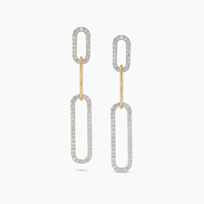 14k Gold Double Paperclip Diamond Drop Earrings