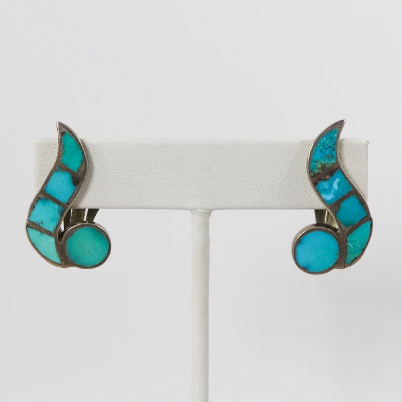 1940s Turquoise Inlay Clip Earrings