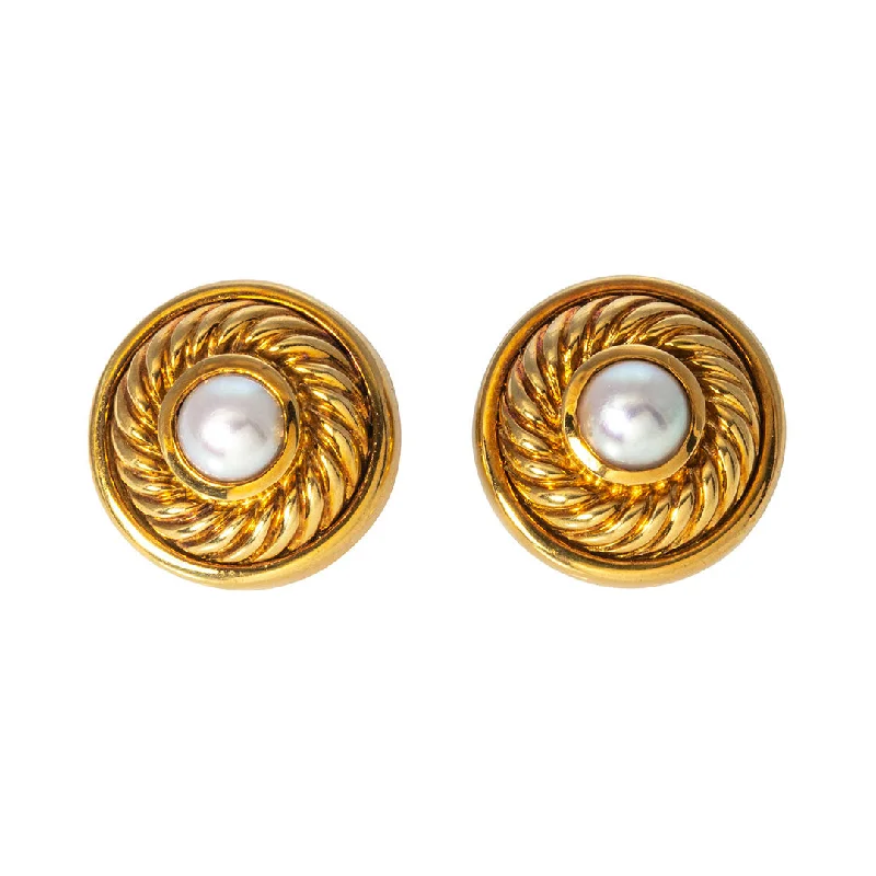 Estate David Yurman Pearl 18K Gold Clip On Earrings