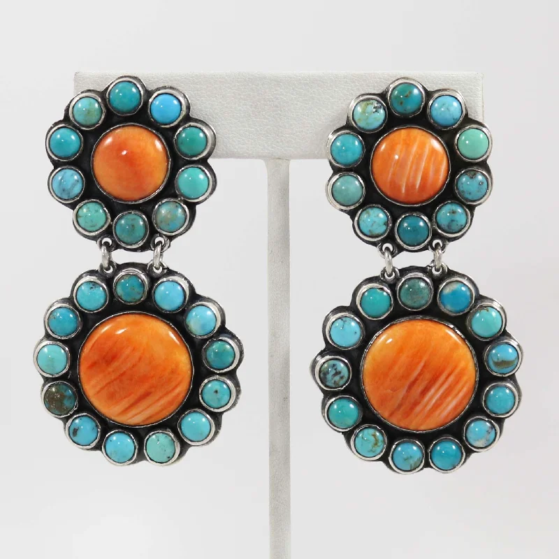 Turquoise and Spiny Clip Earrings