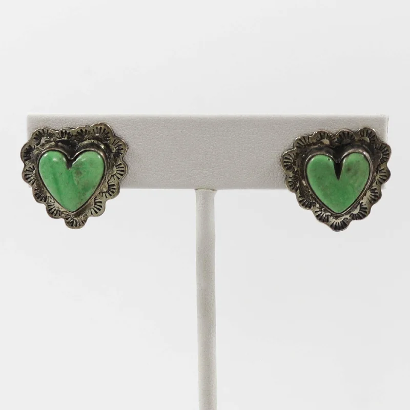 Variscite Heart Clip Earrings