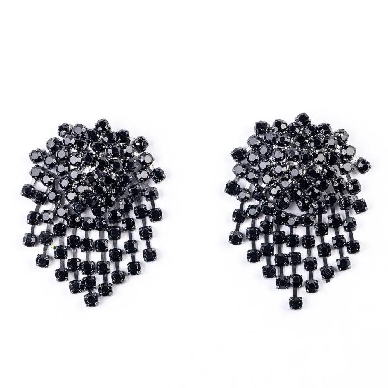 Gunmetal and Jet Cluster Clip Earrings