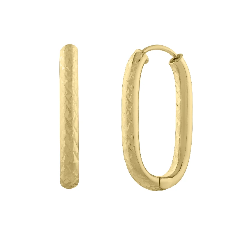 14K Endless Engraved Paperclip Hoops