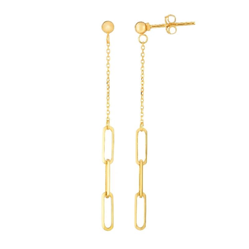 14K Gold Dangle Paperclip Earrings