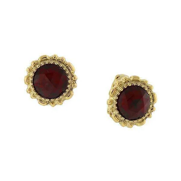 1928 Jewelry Red Crystal Button Clip On Earrings