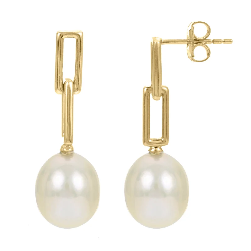 14K Pearl Paperclip Earrings