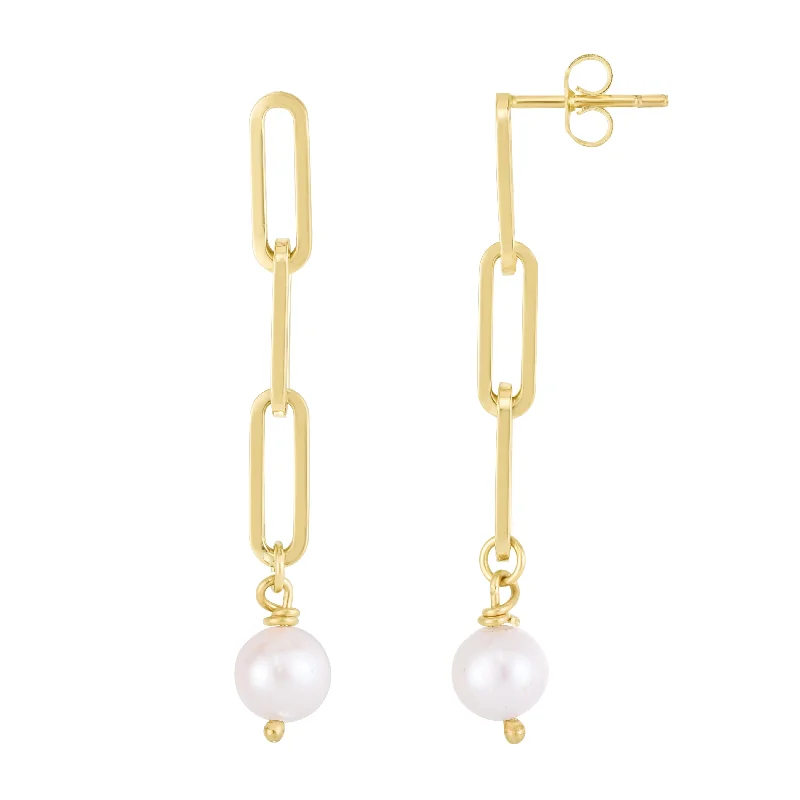 14K Pearl Paperclip Link Earrings