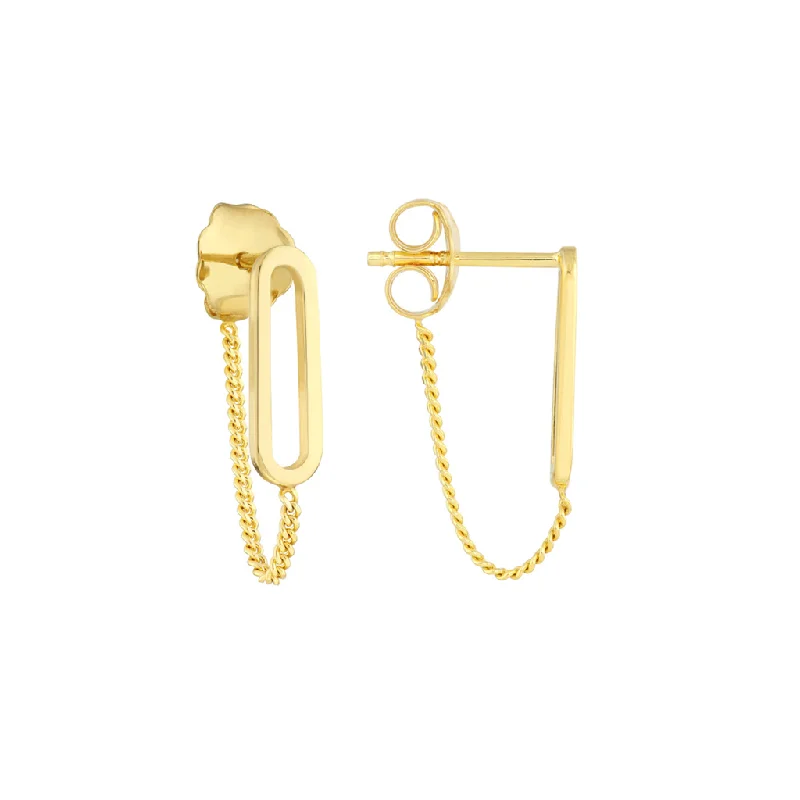 14K Yellow Gold Front To Back Paperclip And Curb Earrings