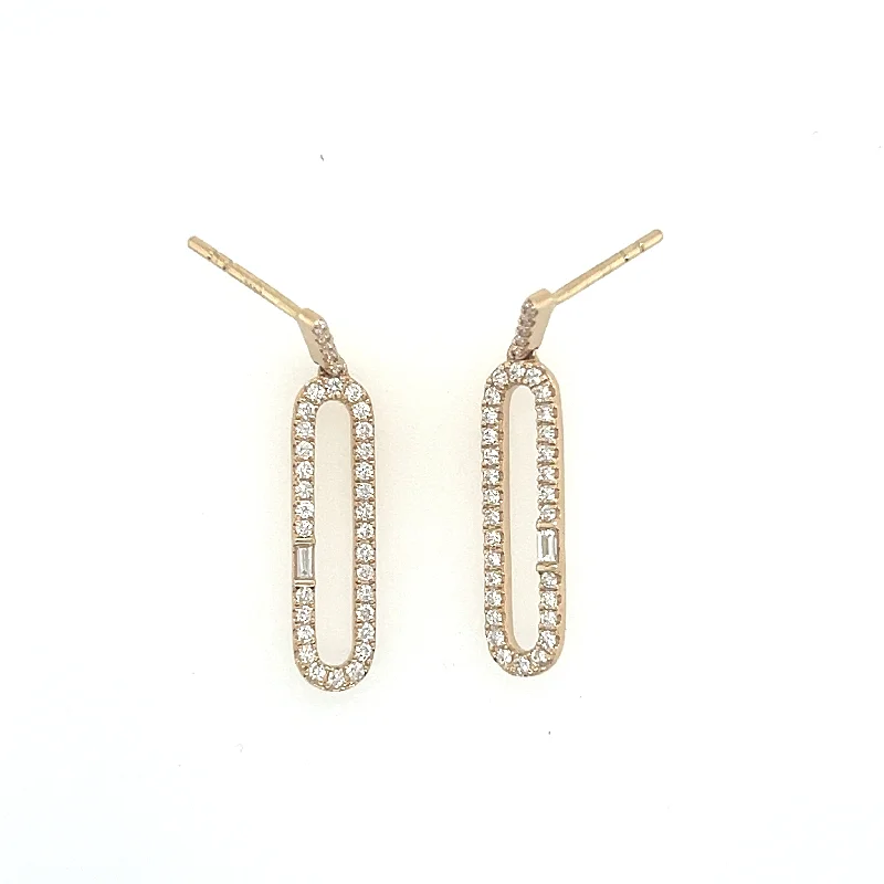 14K Yellow Gold Paperclip Diamond Earrings