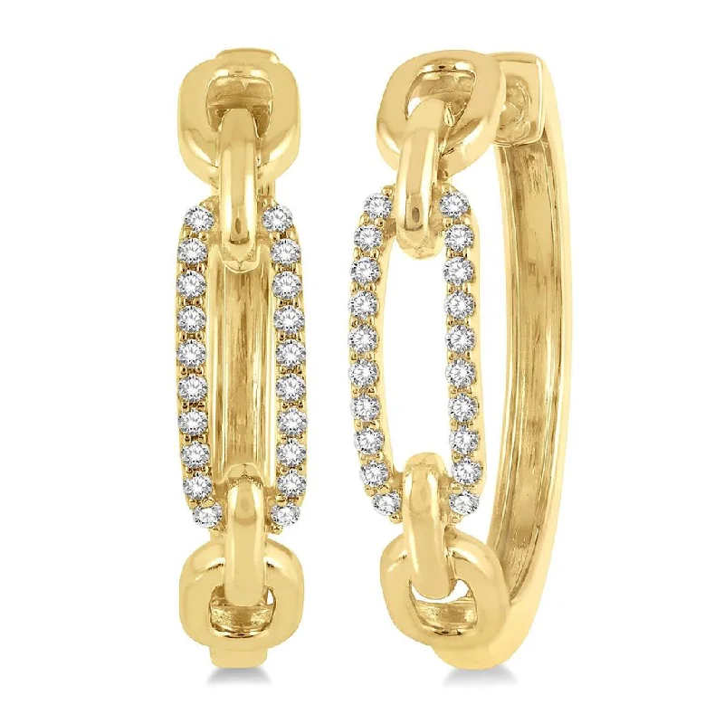 14K Yellow Gold Paperclip Diamond Hoop Earrings