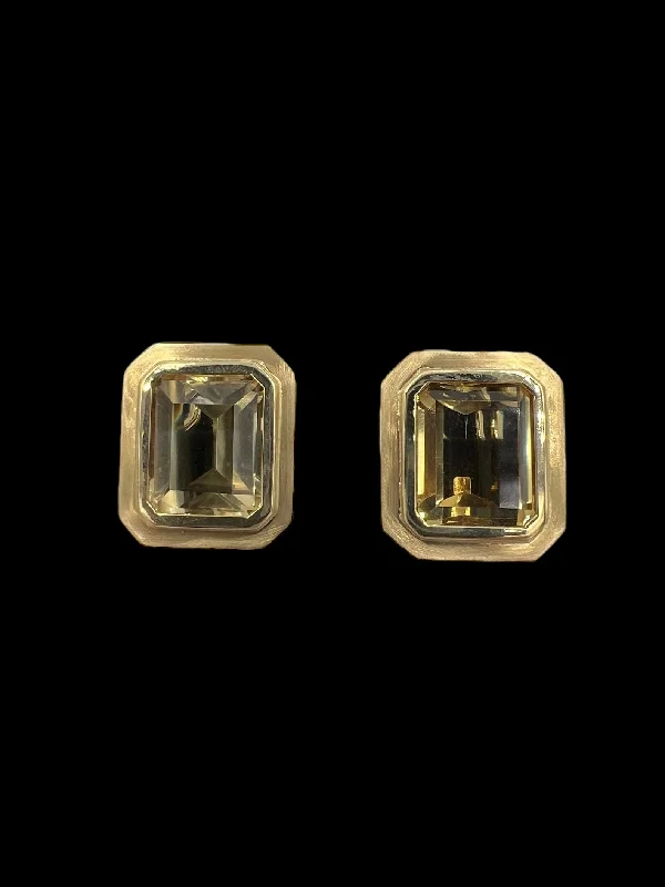 1970s Emerald Cut Citrine 14k Yellow Gold Clip And Post Earrings