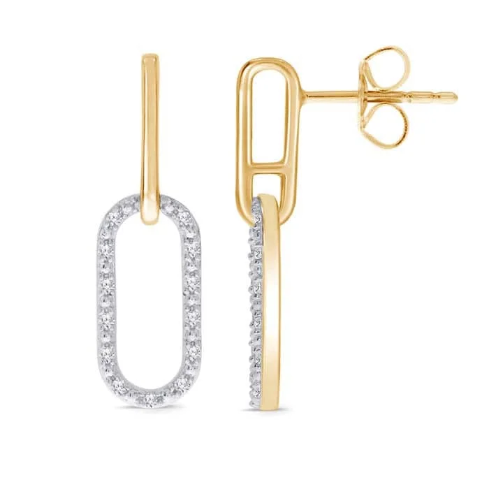 Mountz Collection Diamond Paperclip Link Drop Earrings in 14K Yellow Gold