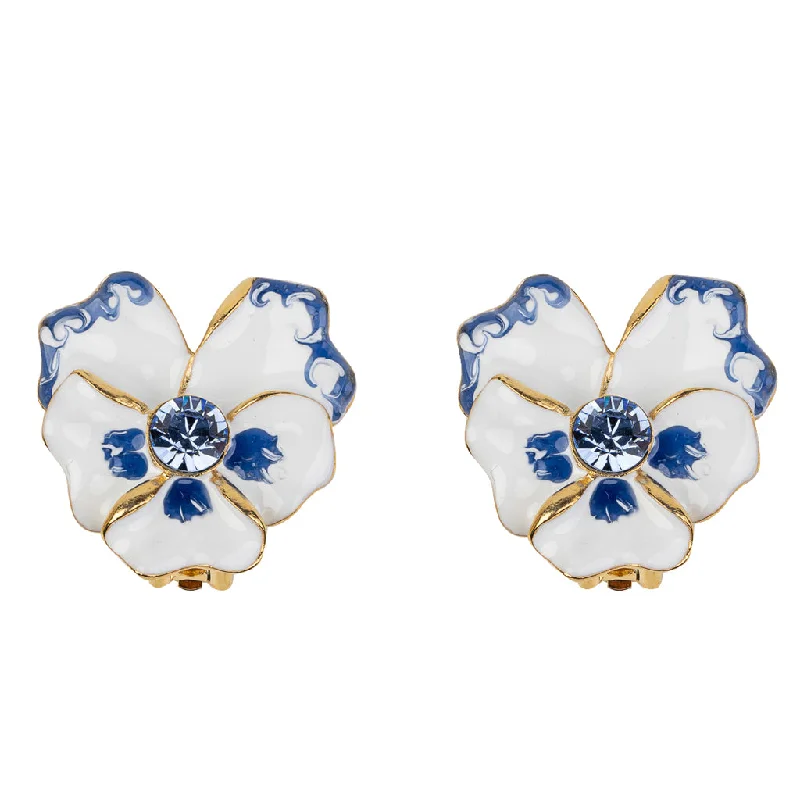 Blue Flower Clip Earrings