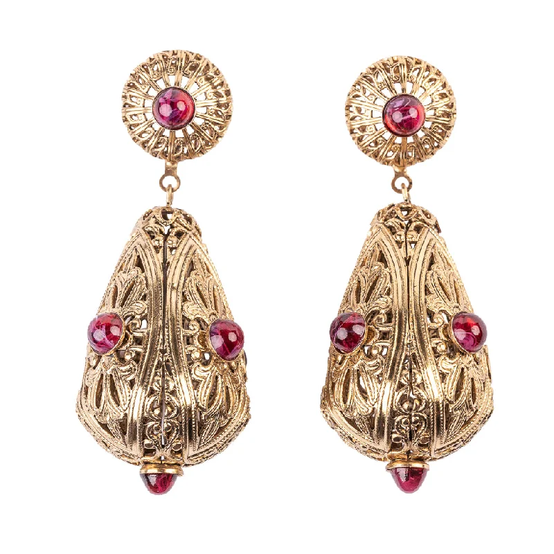 Ruby Filigree Clip On Earrings