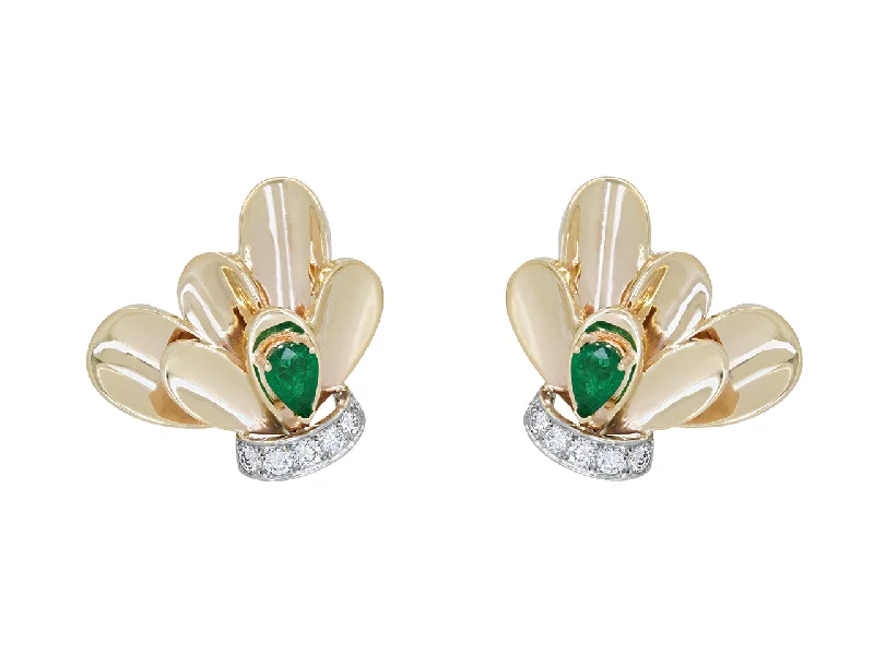 Limoges Emerald and Diamond Earclips in 14K Gold