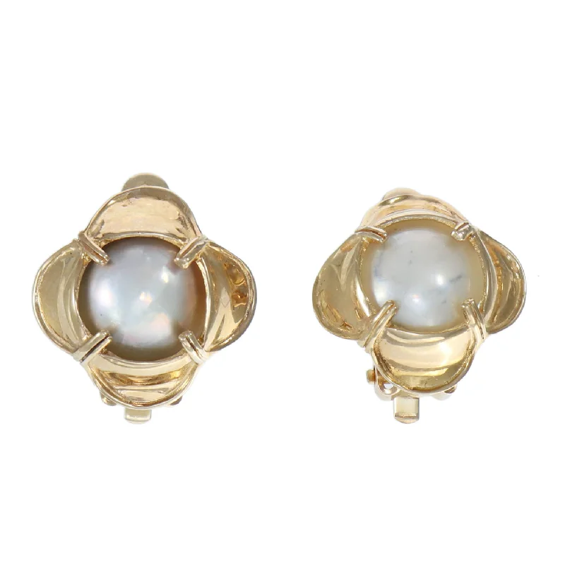 9mm Mabe Pearl Clip Earrings Solid 14k Yellow Gold 5.7g