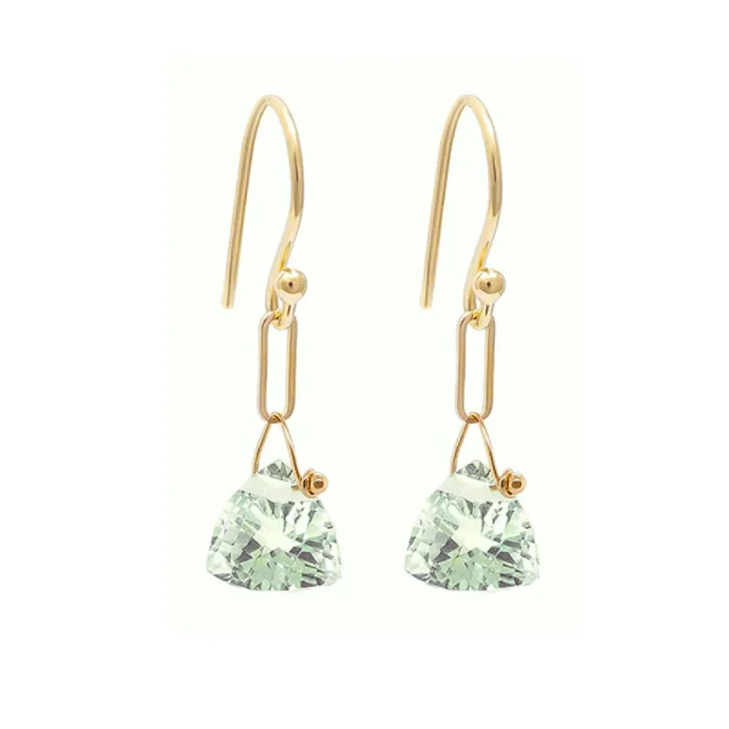 18K Yellow Gold Green Amethyst Paperclip Drop Earrings