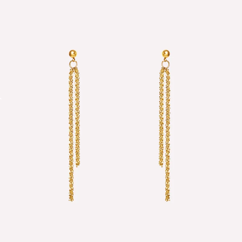 ASYMMETRIC DOUBLE DANGLE CLIP-ON EARRINGS IN GOLD