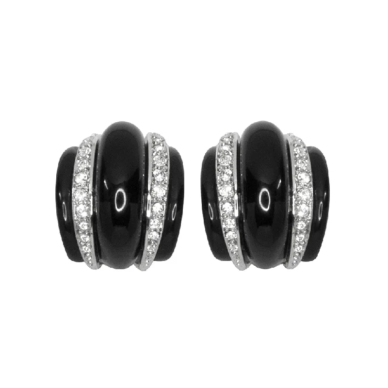 Black Ribbed Hoop Clip Earrings