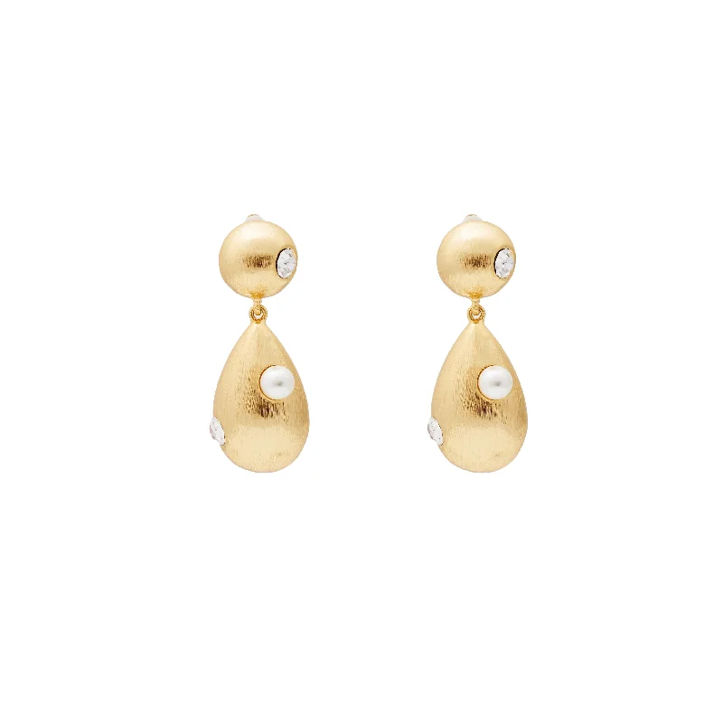 Brushed Gold & Pearl Drop Clip Earring