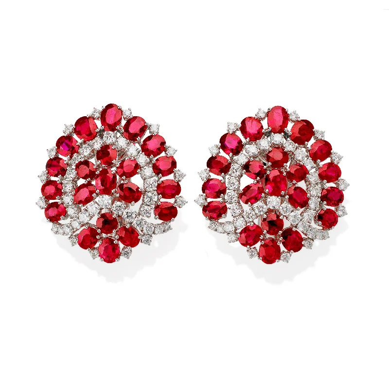 Bulgari Roma 1960s Burma No-Heat Ruby and Diamond Clip Earrings