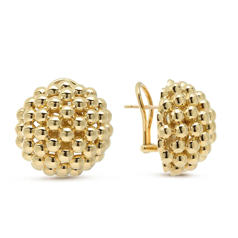 Caviar Gold 18K Gold Beaded Omega Clip Earrings