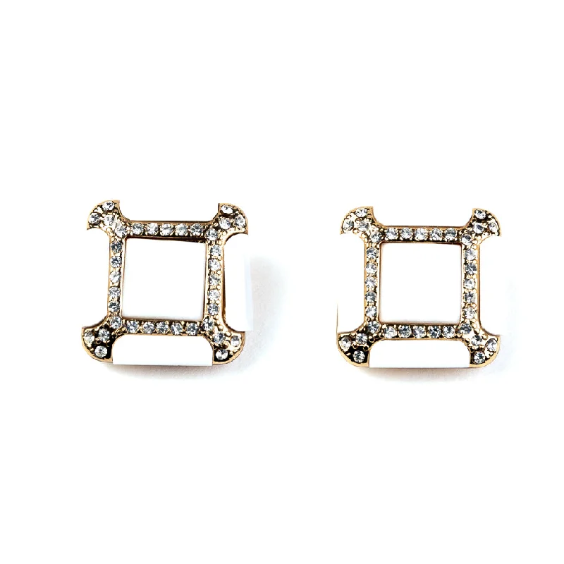 White Square Clip Earrings