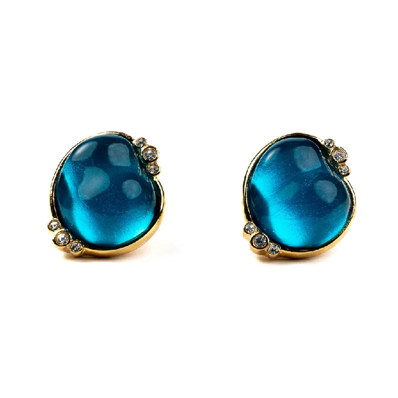 Aqua Nugget Clip Earrings